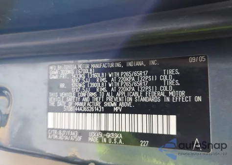 2006 Toyota Sequoia Sr5 V8 from USA, damaged, VIN 5TDBT44A36S261431